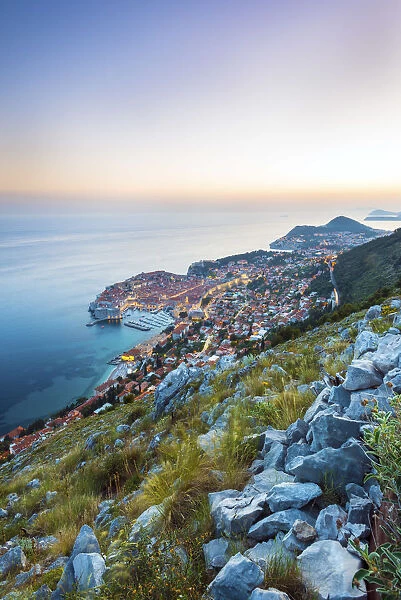 Dalmatia, Croatia, Dubrovnik. Sunest overDubrovnik old town from the hills above Dubrovnik