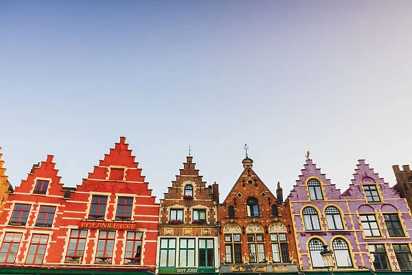 Details of the colored houses in Markt Square in Brussels at sunrise, Belgium