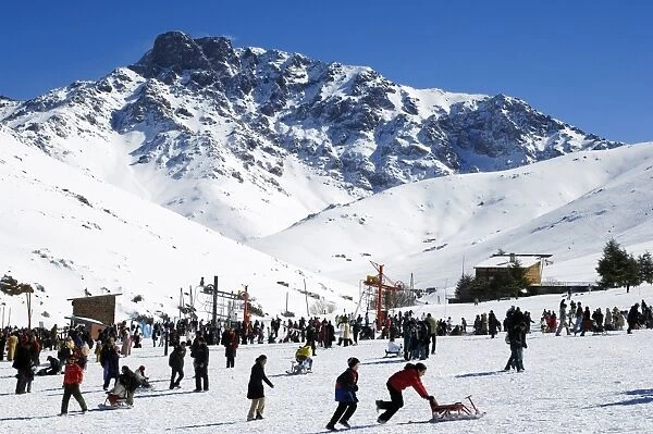 Morocco High Atlas Oukaimeden Ski Resort Skiers on Piste