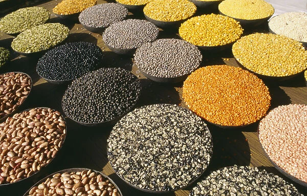 10052675. INDIA Uttar Pradesh Delhi Display of Nuts and Pulses in dishes