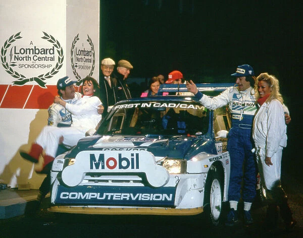 1986 RAC Rally. Metro 6R4 Tony Pond celebrating at finish with co-driver Rob Arthur