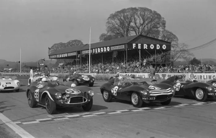 Framed Print : Aston Martin DB3S Stirling Moss, start of Goodwood International Sports car race 2. 4. 1956
