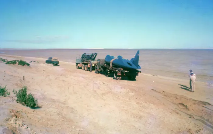 Framed Print : Bluebird arrives at Lake Eyre, Australia 1963 Framed Print : Bluebird arrives at Lake Eyre, Australia 1963