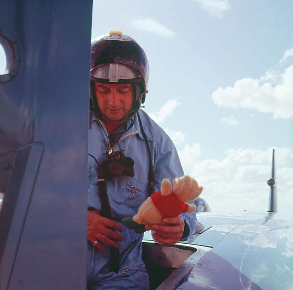 Donald Campbell with Bluebird CN 7 at Lake Eyre with Mr Woppit mascot 1963