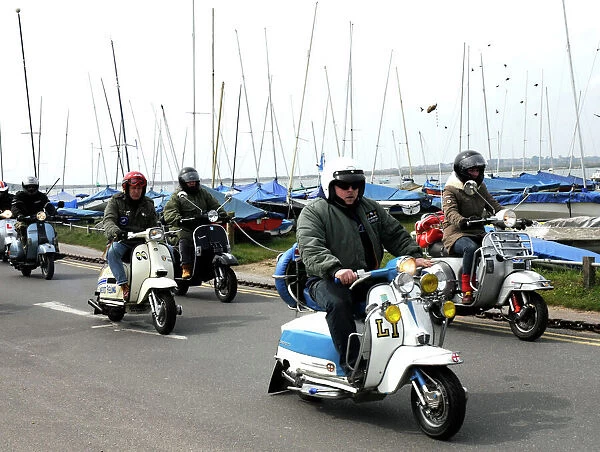 Group of Mods on their Scooters at Mudeford 2008