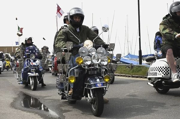 Group of Mods on their Scooters at Mudeford 2008