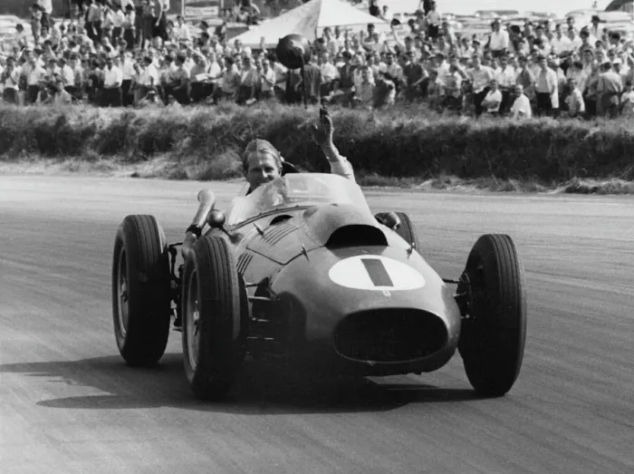 Framed Print : Peter Collins lap of honour after winning the 1958 British GP for Ferrari Framed Print : Peter Collins lap of honour after winning the 1958 British GP for Ferrari