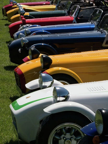 Row of Caterham Sevens at club meeting event