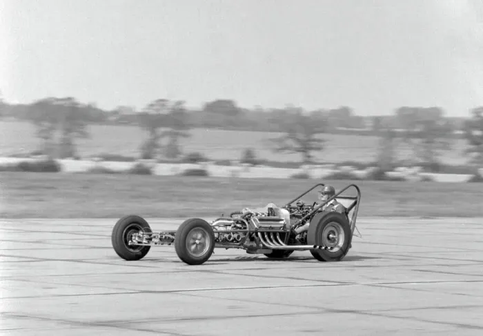 Framed Print : Sydney Allard driving unfrocked Allard Dragster at North Weald
