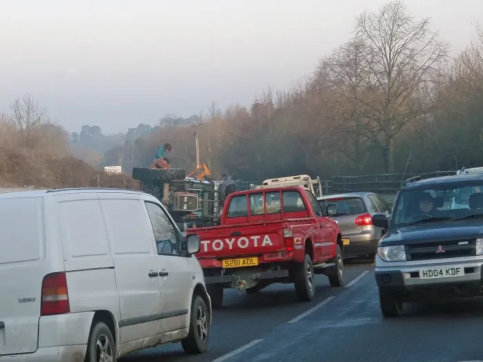 Framed Print : Traffic congestion caused by overturned tractor at Beaulieu, February 2008