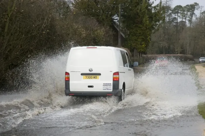 Framed Print : Van splashing through flood Framed Print : Van splashing through flood