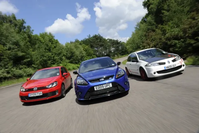 Framed Print : VW Golf GTi Renault Megane and Ford Focus RS Framed Print : VW Golf GTi Renault Megane and Ford Focus RS