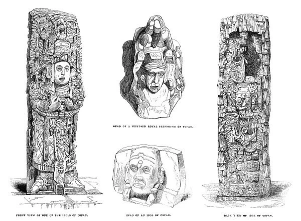 HONDURAS: COPAN, 1843. Religious sculptures from the ruins of the ancient Mayan city of Copan