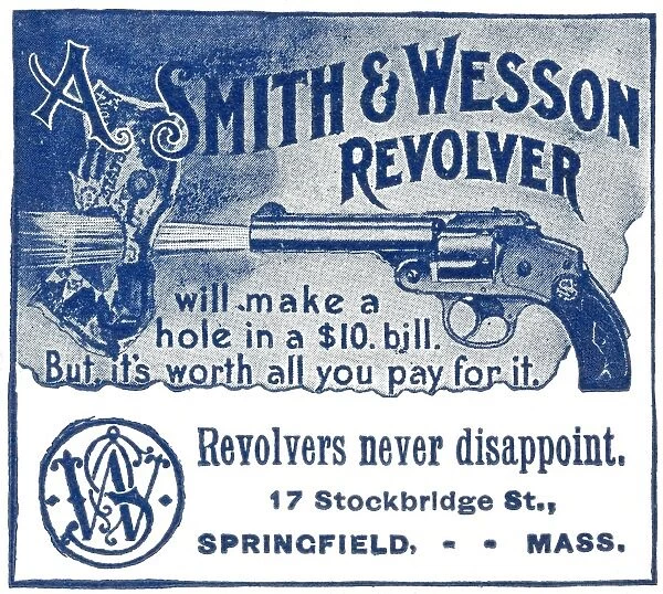 SMITH & WESSON AD, 1898. An advertisement for Smith and Wesson revolvers from an American newspaper, 1898