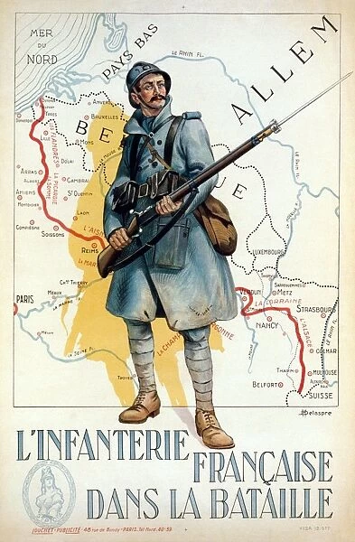WORLD WAR I: FRENCH POSTER. The French Infantry in Battle. Lithograph poster