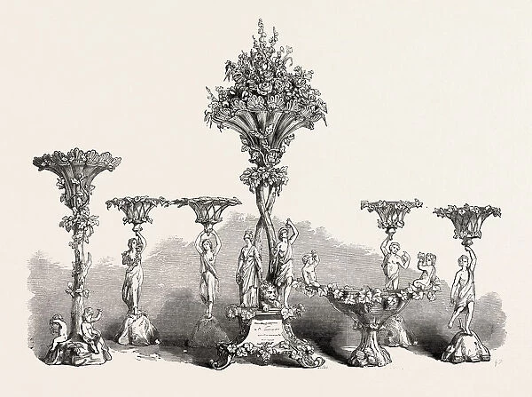Dessert Service of Plate Presented to the Mayor of Bristol, Uk, 1851 Engraving