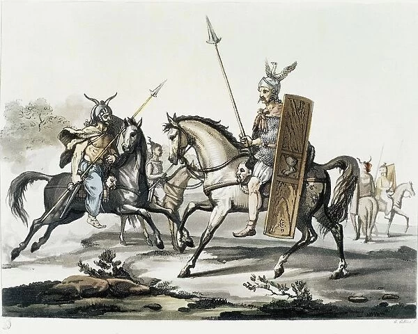 Germanic warriors, engraving
