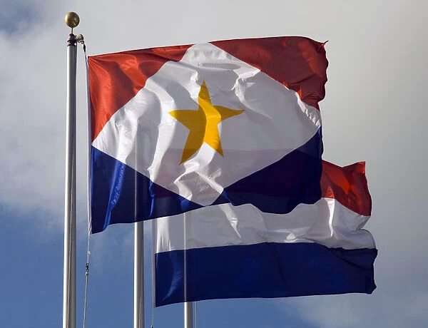 Leeward Islands, Saba, Saba flag and Dutch flag flying side by side