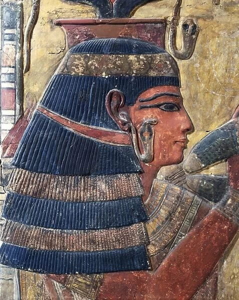 Painted bas-relief depicting goddess Hathor from the Valley of the Kings, Tomb of Seti I (Acquired by Champollion in 1829), New Kingdom, Dynasty XIX