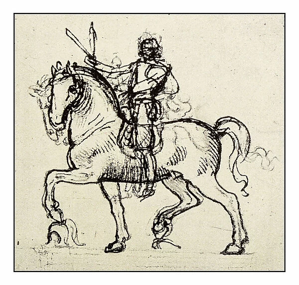 Leonardo's sketches and drawings: man on horse (Sforza)