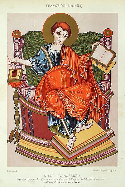 ST. LUKE EVANGELIST Taken from a Book of the Gospels, Taken From A Book Of The Gospels, 8th Century French Religious art