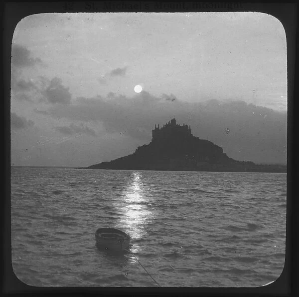 St Michael's Mount, Mounts Bay, Cornwall in the moonlight. Probably early 1900s
