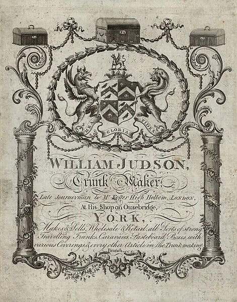 Advertisement for William Judson, trunk maker, York (engraving)