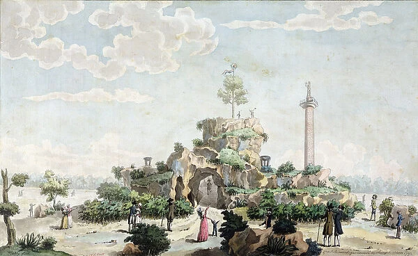 Artificial mountain constructed in 1793 on the Champs de Mars (w  /  c on paper)