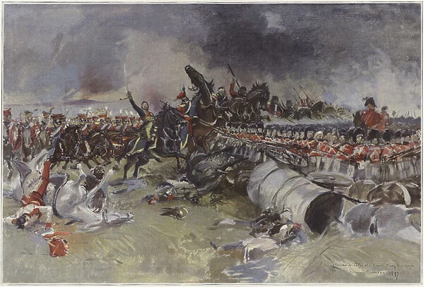 Battle of Waterloo (colour litho)