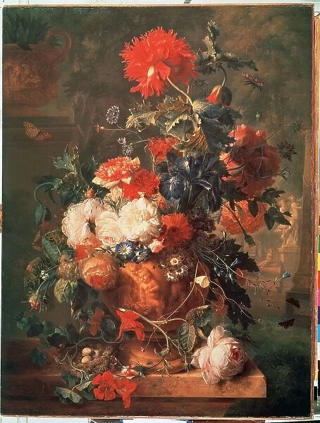 'Bouquet de fleurs'(Flowers) Sont aussi representes un nid avec des oeufs et des insectes (dont papillon, mouche, fourmi et coccinelle) Peinture de Jan van Huysums (1682-1749) 1722 Musee de l ermitage Saint Petersbourg