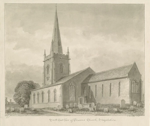 Brewood Church: sepia drawing, 1842 (drawing)