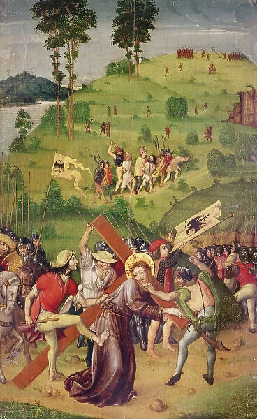 The Carrying of the Cross, from Scenes from the Life of Christ (oil on panel)