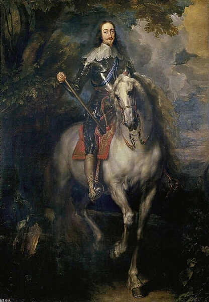 Charles Ier (roi d Angleterre) - Equestrian Portrait of Charles I (Charles I on Horseback) - Peinture de Sir Anthonis (Anton ou Antoon) van Dyck (1599-1641) - 1635-1640 - Oil on canvas - 123x85 cm - Museo del Prado, Madrid