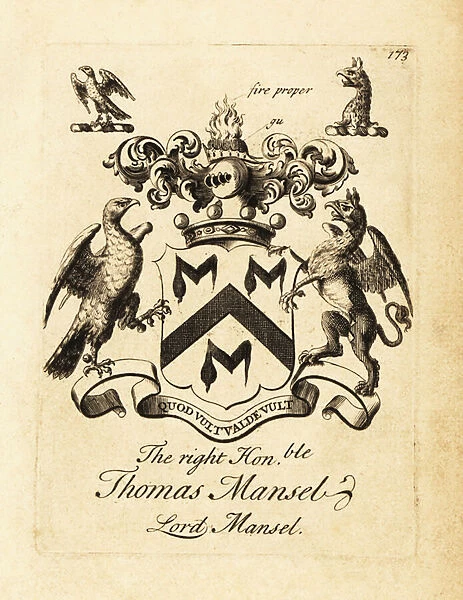 Coat of arms of the Right Honourable Thomas Mansel, Lord Mansel, 1st Baron Mansel, 1668-1723