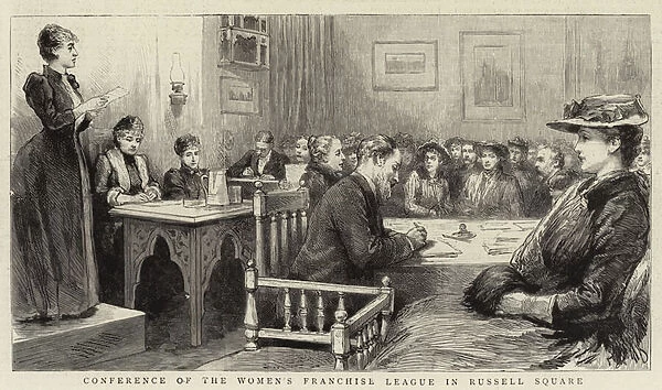 Conference of the Womens Franchise League in Russell Square (engraving)