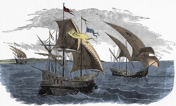 Cortezs Fleet Sailing for Mexico - Spanish colonization of the Americas