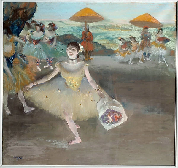Dancer with the bouquet greeting on stage Painting by Edgar Degas (1834-1917). 1878