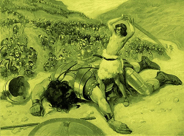 David cuts off head of Goliath by J James Tissot - Bible