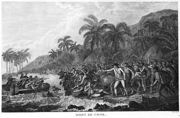 The Death of Captain James Cook (1728-79) 14th February 1779 (engraving) (b  /  w photo)