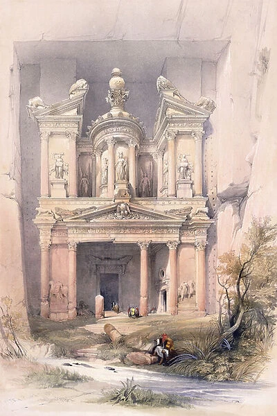 El Kasne (Treasury), Petra, March 1839, 1842-1849 (hand-coloured lithograph)