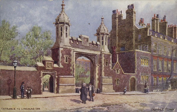 Entrance to Lincolns Inn, London (colour litho)