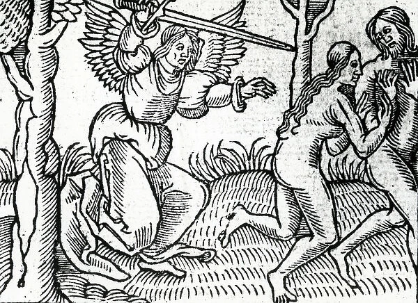The Expulsion from the Garden of Eden, illustration from Cranmers Bible, 1540