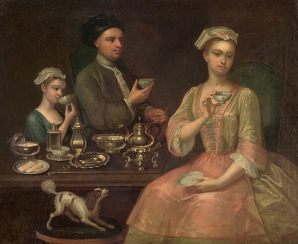 A Family of Three at Tea, c. 1727 (oil on canvas)