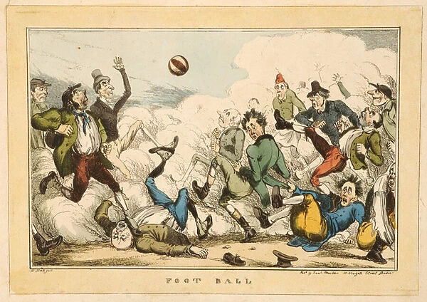 Football in the streets of London, 1820 (etching)