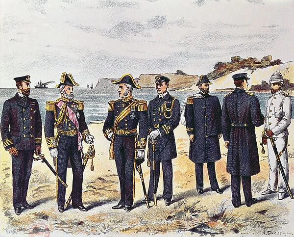 German naval uniforms, late 19th century (colour litho)