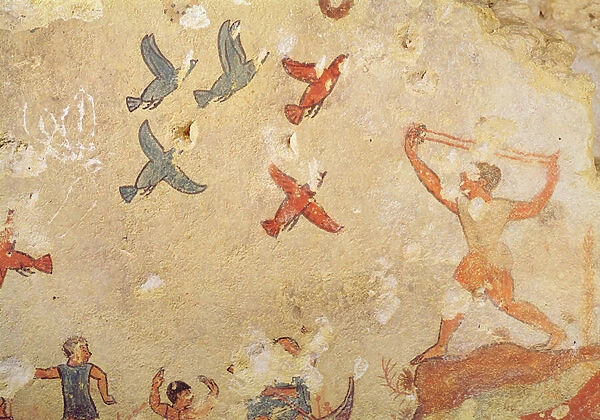 Hunter of birds, from the Tomb of Hunting and Fishing, c. 520-10 BC (wall painting)
