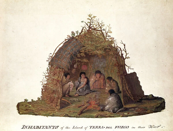 Inhabitants of the Island of Terra del Fuego in their Hut