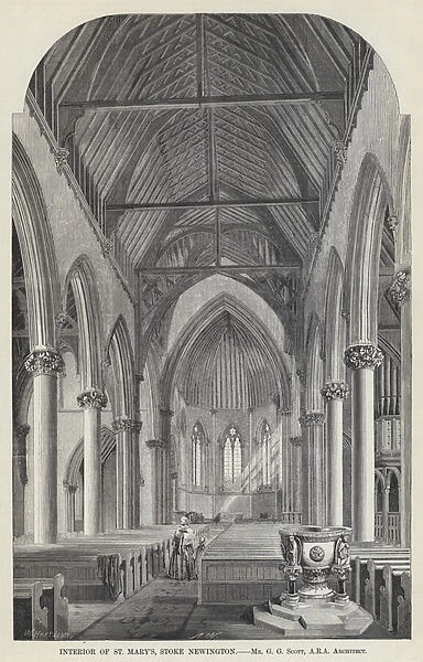 Interior of St Mary s, Stoke Newington (engraving)