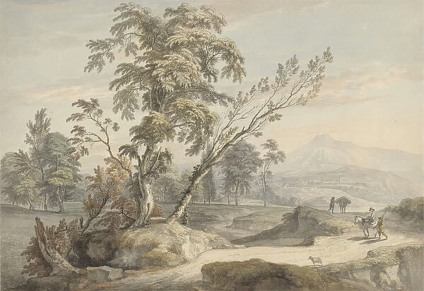 Italianate Landscape with Travellers no. 2, c. 1760 (w  /  c, pen and grey ink over graphite)
