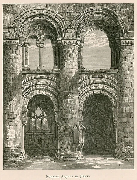 Jedburgh Abbey, Norman Arches in Nave (engraving)